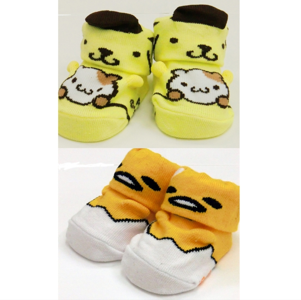 2 pairs Sanrio Pompompurin and Gudetama baby/new born socks/shoes
